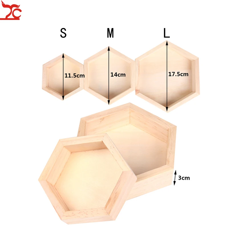 3pcs/1pc Wood Jewelry Storage Boxes Bracelet Necklace Display Tray Plate Hexagon Wooden Cases Organizer Dishes Tray