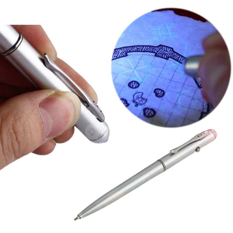 Invisible Ink Pen UV Light Pen Metal Ballpoint Pen Kids Funny Stationery Party Supplies for Kid Student Birthday Gifts W3JD