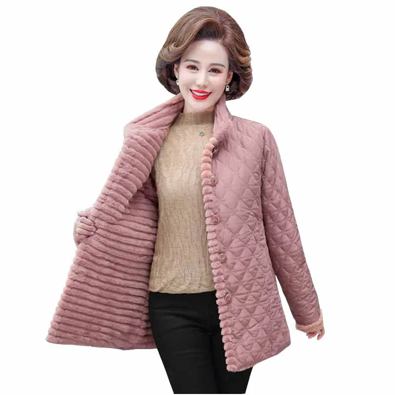 OKXGNZ Winter Jacket Plus Velvet Padded Coat Middle-Aged Women Stand-up Collar Wadded Jackets Thick Warm Short Outwear KW400