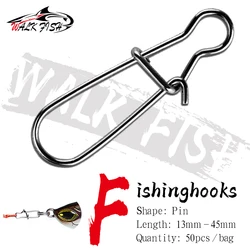 WALK FISH 50PCS Stainless Steel FishHook Fishing Connector Fast Clip Lock Snap Swivel Solid Rings Bait Safety Snaps Fishing Hook