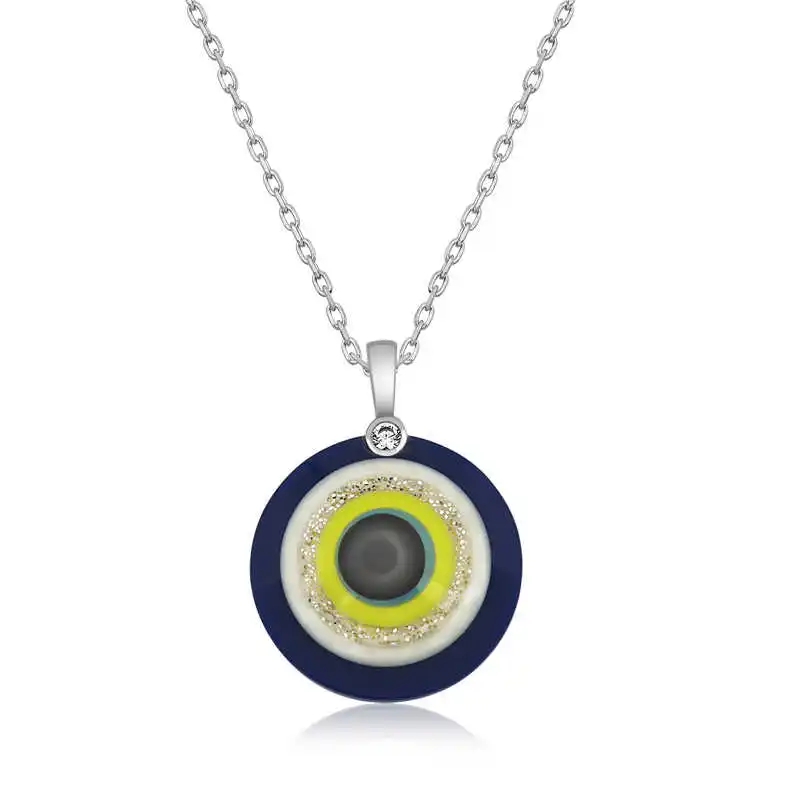 Sterling Silver I Love You In 100 Languages Evil Eye Necklace Stone 925 Sterling Women Fine Jewelry Wedding Party Birthday Gift - Box - Pendant - Chain Choker - Female - Ladies - Fashion