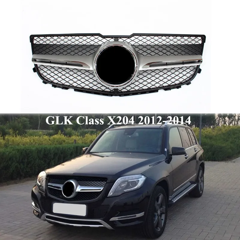 For B-ENZ GLK Class X204 Car Accessories Replacement Front Mesh Grill Grille 2012-2014 Black Silver Kidney Mesh Grilles 1 Pcs