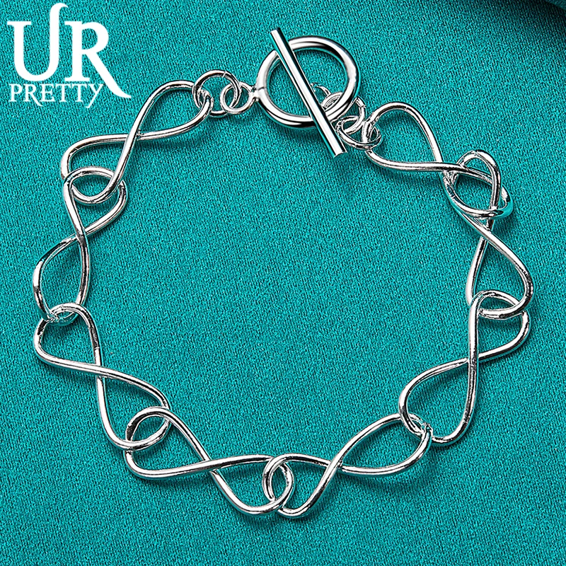 

URPRETTY 925 Sterling Silver Eight Number OT Chain Bracelet For Men Women Wedding Engagement Party Fashion Gift Charm Jewelry