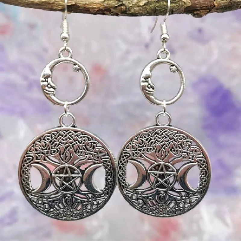 Triple Moon Goddess Earrings Witch Dangle Occult Jewelry Pagan Gifts Gothic Fashion Witch Style Wicca Aesthetic Women Gift Trend