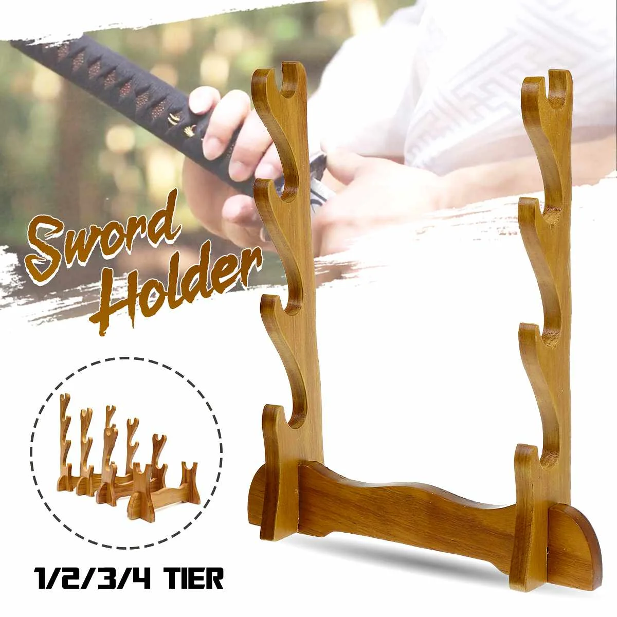 1/2/3/4 Tiers Universal Japanese Samurai Sword Wall Mount Solid Wood Rack Display Home Decoration Katana Holder Stand Bracket