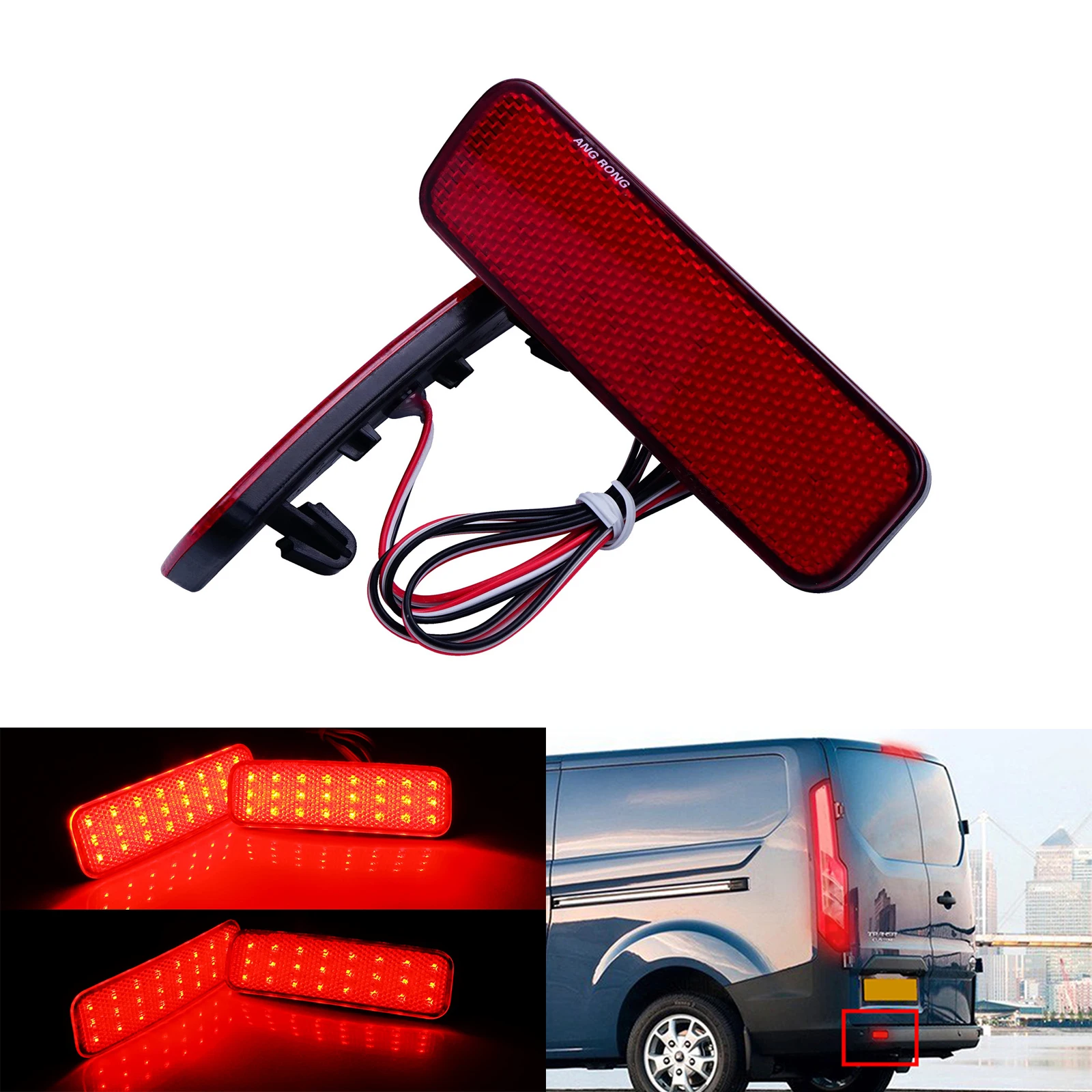 

ANGRONG 2x Red 24 LED Rear Bumper Reflector Light For Ford Transit Van Custom Connect 2013+