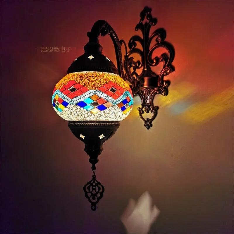 Nieuwste Mediterrane Stijl Art Deco Turkse Mozaïek Wandlamp Handgemaakte Mozaïek Glas Romantische Wandlamp