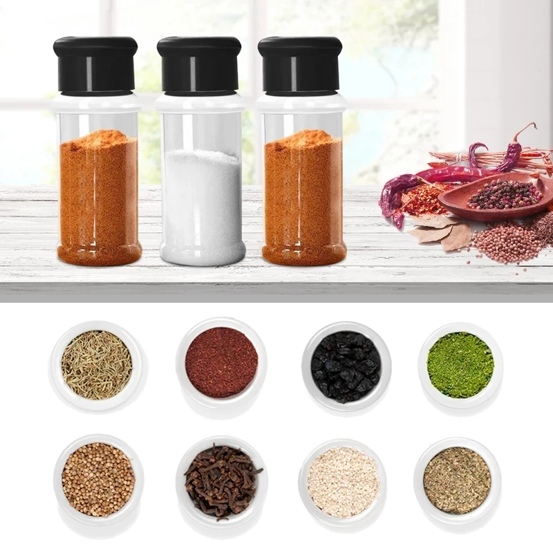 5/20PC Jar for Spice Pepper And Salt Shakers No BPA Plastic Seasoning Jar Spice Organizer 100ml Spice Jar Rack Kitchen Organizer