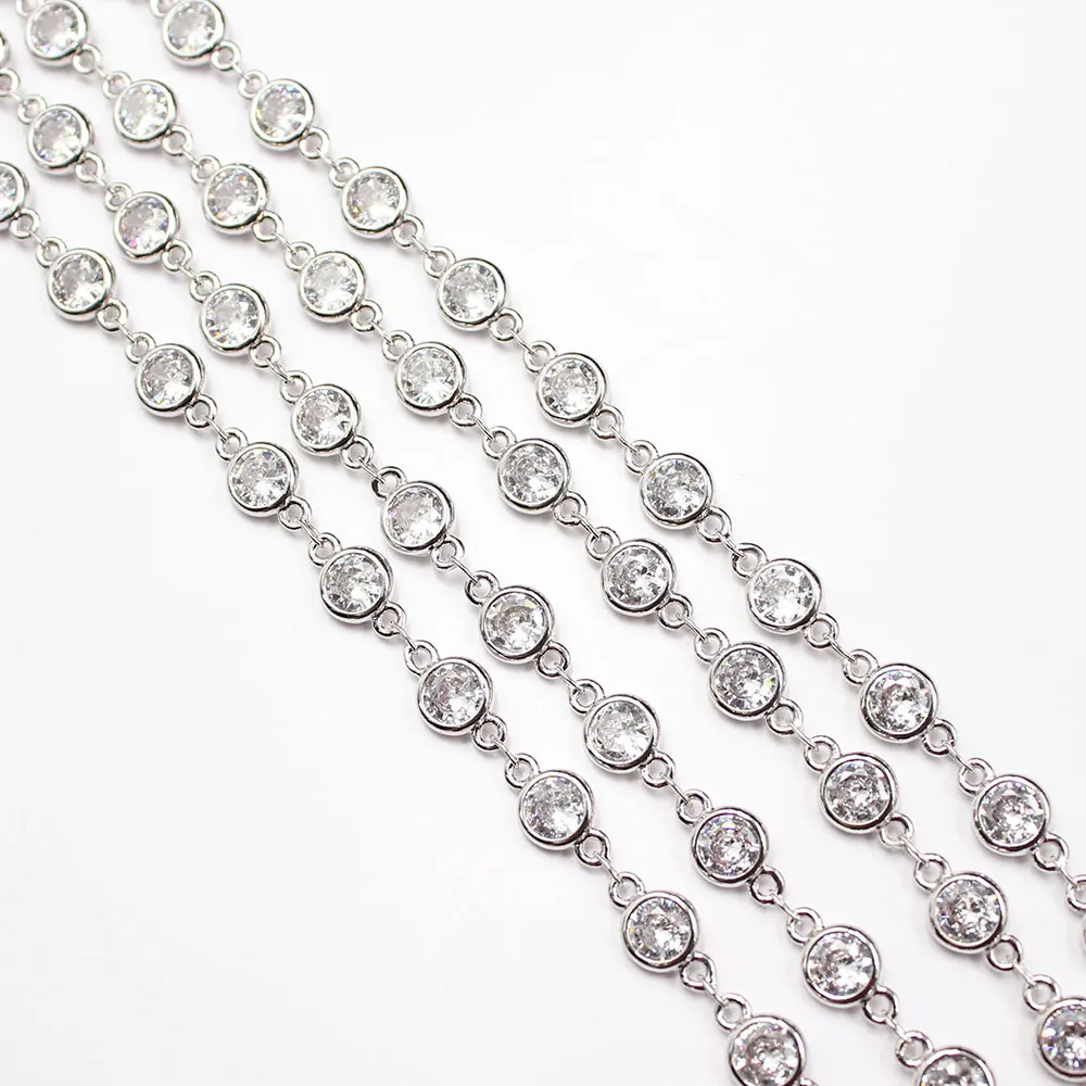 

APDGG 1 Meter Bezel Set 6mm Clear CZ White Gold Plated Copper Fashion Chain Paperclip Neck Chain Pearl Jewelry Making DIY