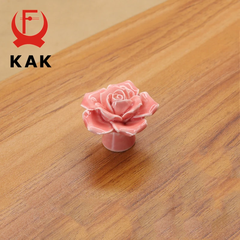 KAK Ceramic Flower Rose Drawer Knobs Rural Cabinet Cupboard handles 41mm diameter 34mm height Fashion Furniture Handles Hardware