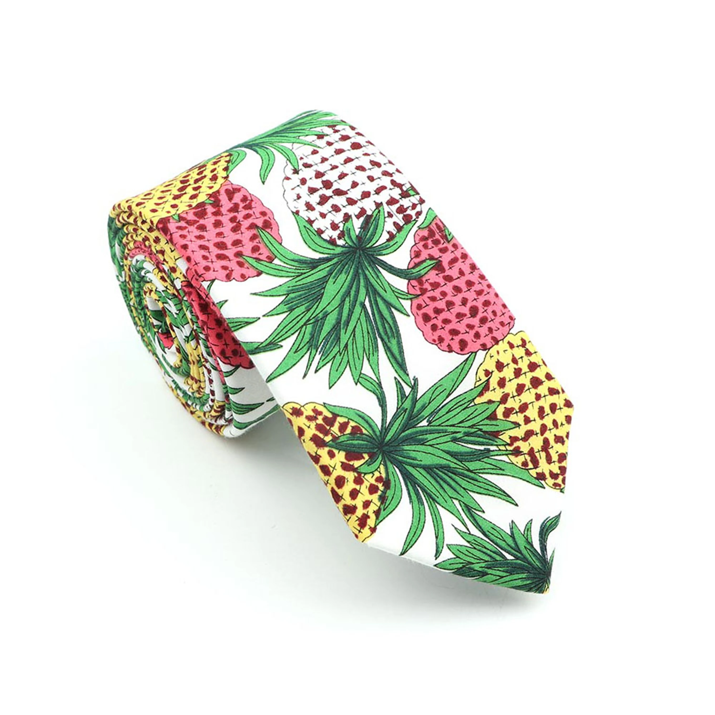 New Men's 100%Cotton Tie Hot Summer Style Coconut Tree  Rainforest Fruit Pattern Skinny Cravate Narrow 6.5cm Width Neckties