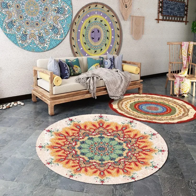 

Round Entrance Hallway Doormat Dust Proof Anti Slip Door Mat Bohemia Ethnic Printing Kitchen Floor Mats Bedroom Carpet Rugs