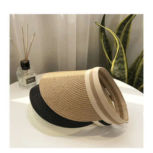 여성용 여름 빈 탑 선바이저 모자, 빨대 넓은 챙 선캡, 자외선 차단 모자  Best5