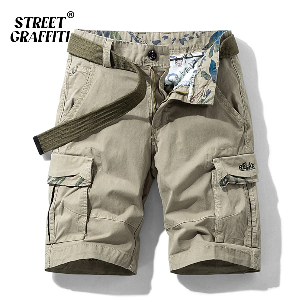 Cargo Shorts Men Spring Summer Breeches Cotton Bermuda Solid Denim Casual Multi-Pocket Pants Clothing Men’s Cargo Short