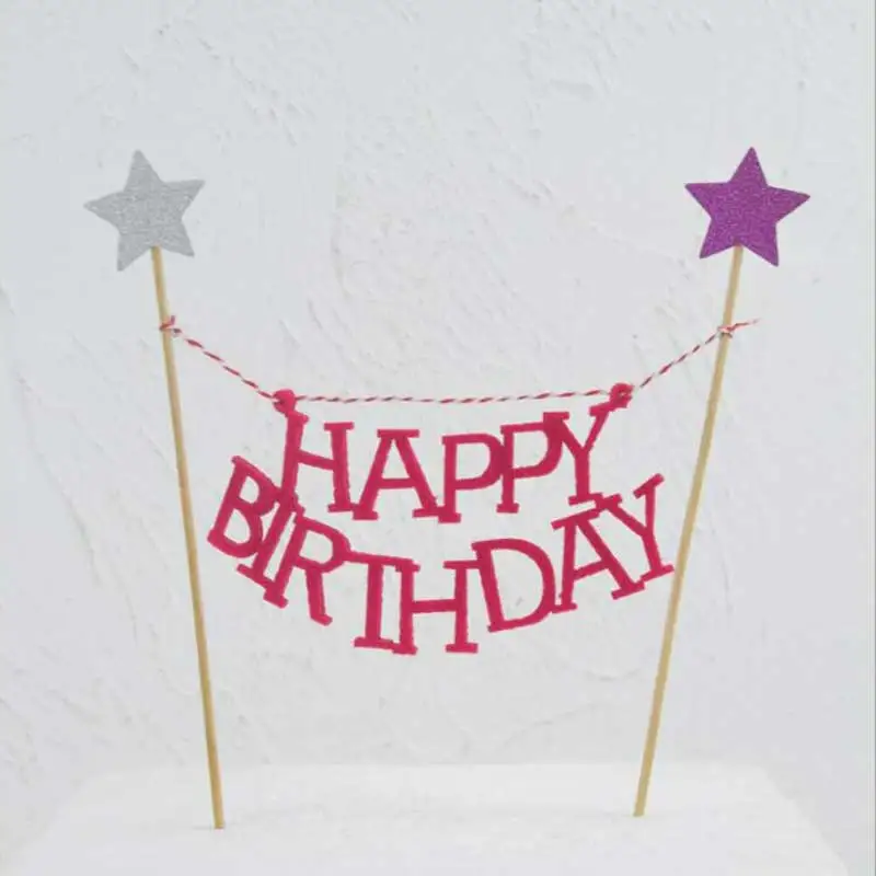 Happy birthday cake topper flag Baking Dessert Cupcake Topper wedding kids Baby Shower Baking Cake Top Insert Decor Decorations