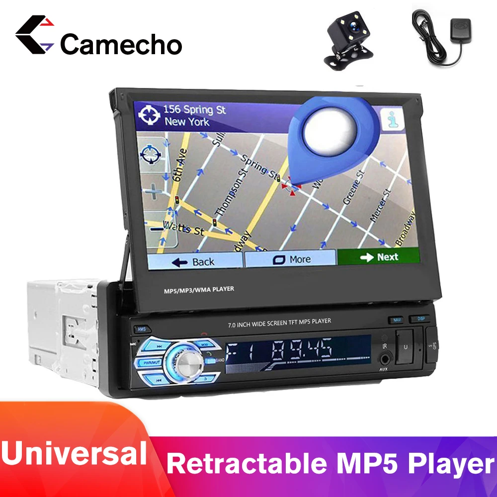 

Camecho One din Car radio MP5 Player GPS Navigation Multimedia car audio stereo Bluetooth 7" HD Retractable Autoradio AUX-IN /FM