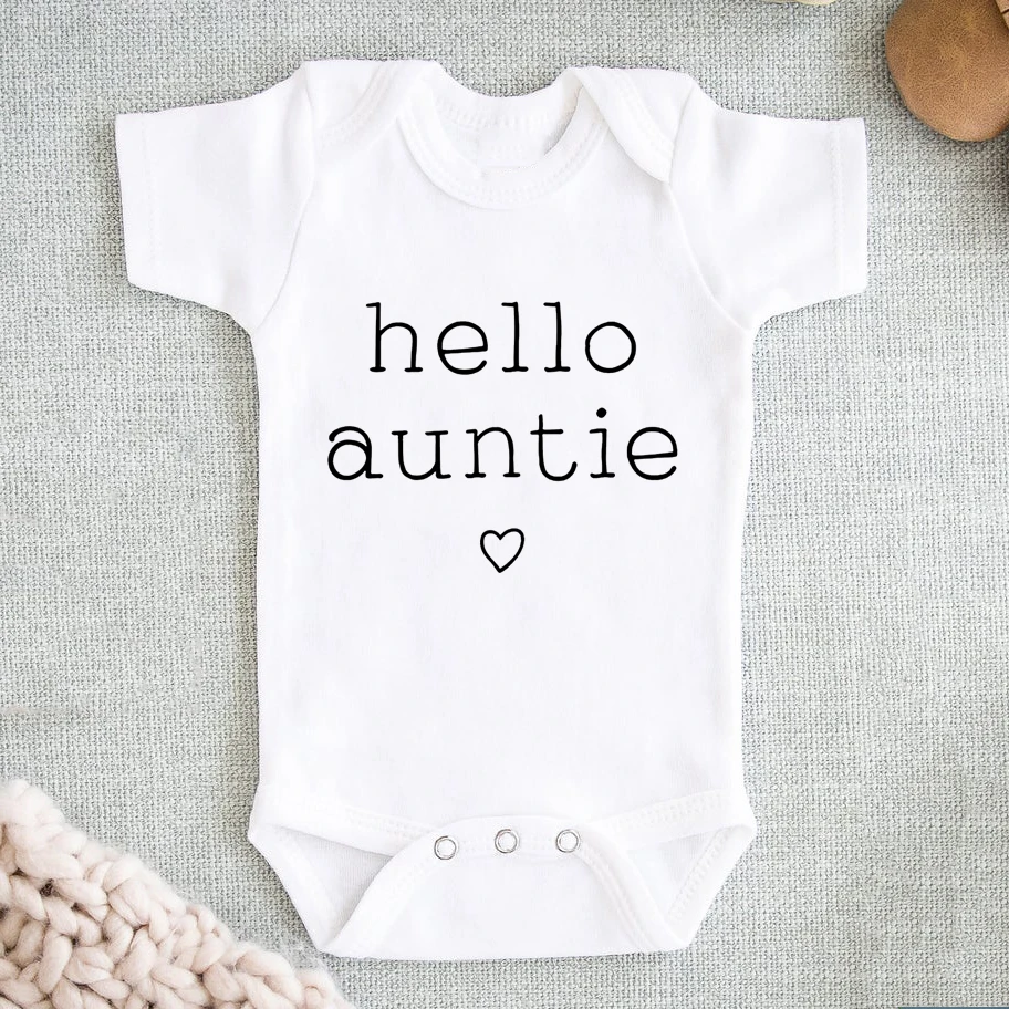 Hello Uncle/auntie Baby Pregnancy Anouncement Bodysuit Summer Short Sleeve Jumpsuits Baby Boys Girls Romper Clothes