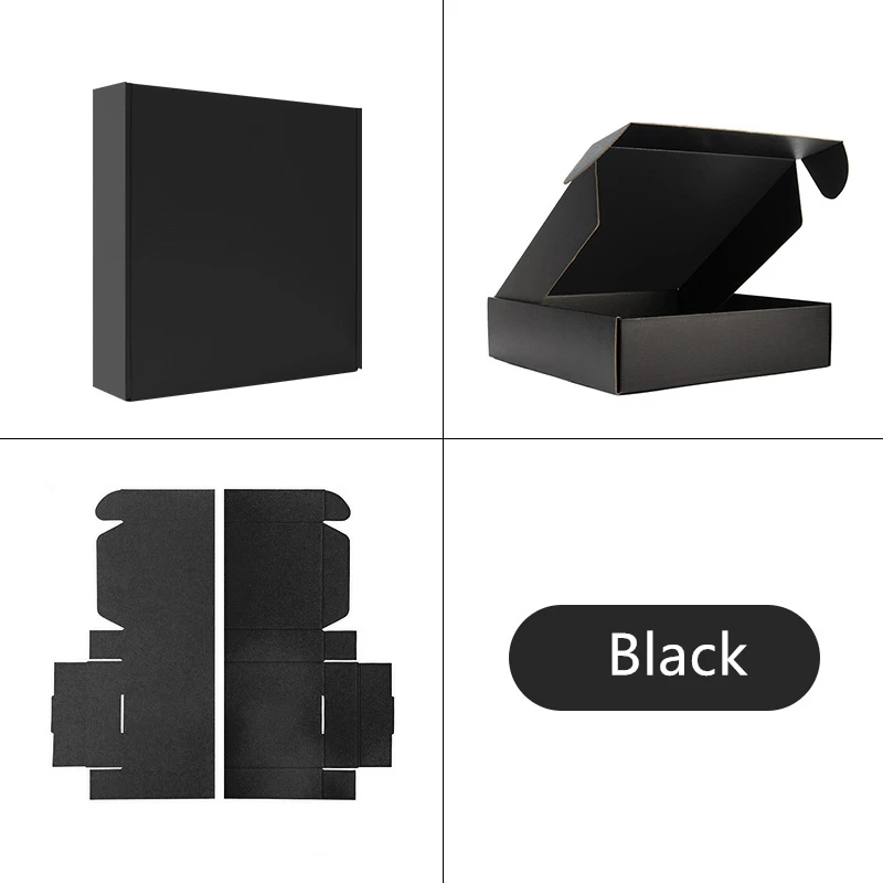 5Pcs Black Gegolfd Papier Doos Thicken Vliegtuigen Carton Post Express Verzending Doos Kleding Pakket Box