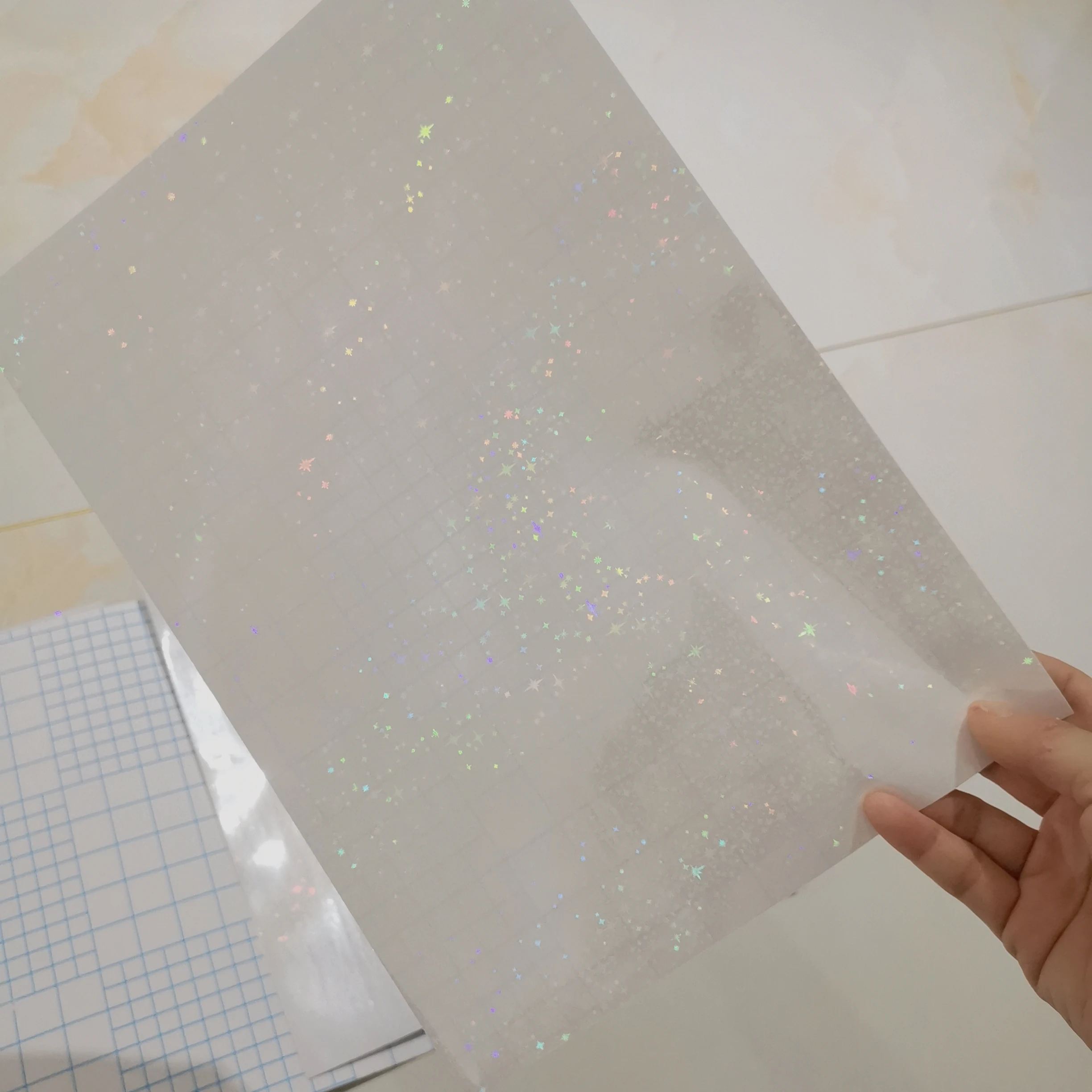 Holographic Small Five Stars Cold Laminator Film Laminating On Paper Plastic 50 Sheets 210 X 297 MM DIY Package Color Card