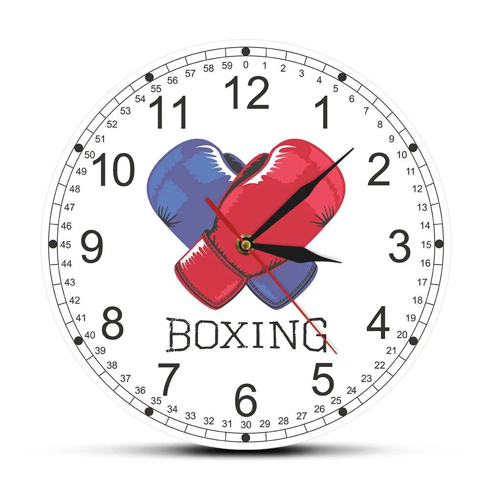 Blue And Red Boxing Gloves Modern Printed Wall Clock Living Room Clock Wall Watch Fighting Sports Wall Art Decor Gift For Boxers