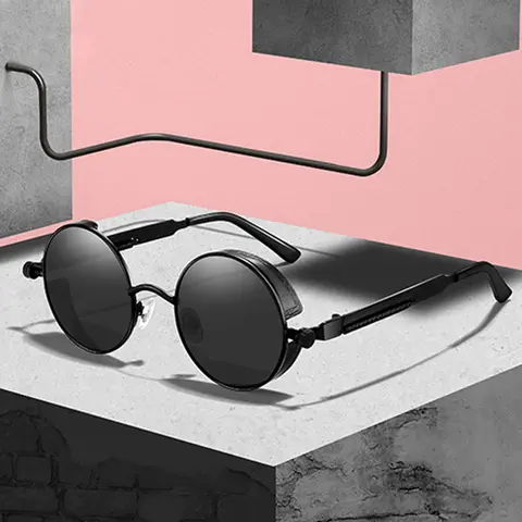 Steampunk Round Sunglasses for Men Women HOOBAN