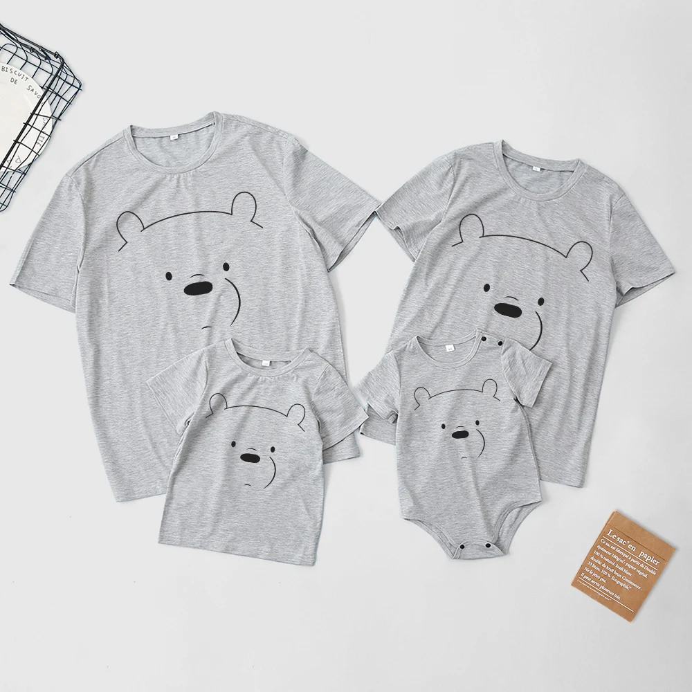 Summer Family Matching Outfits T-shirts Kumamoto Print Crew Neck Short Sleeve T-Shirts Father Son Mom Daughter Baby Family Look