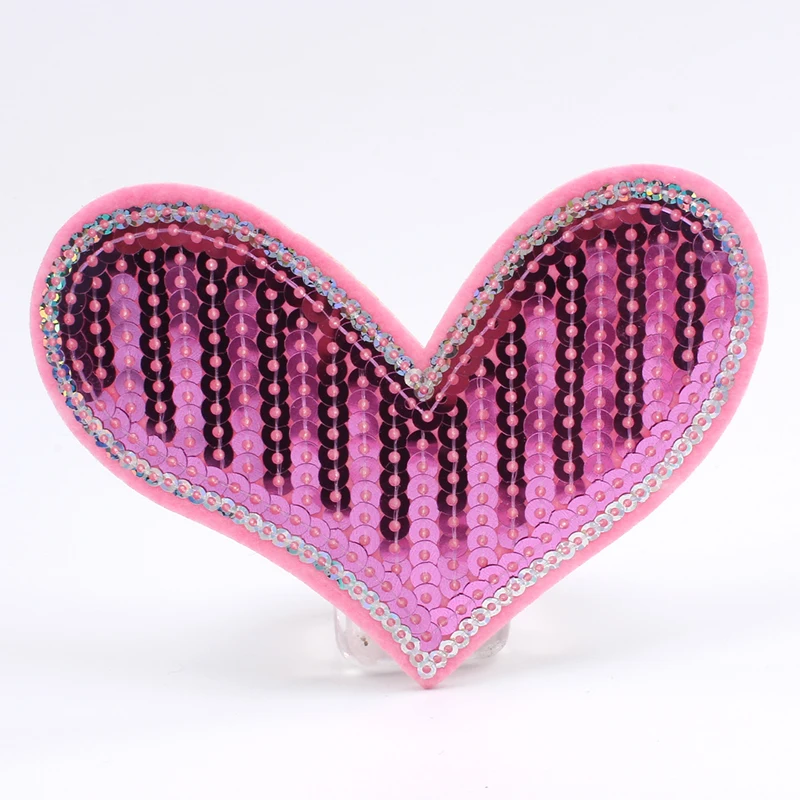 10pcs/lot Sequined Pink Heart Patch Embroidery Cartoon Stickers For Clothing Shoes Bags Decoration DIY Iron on Appliques Badge