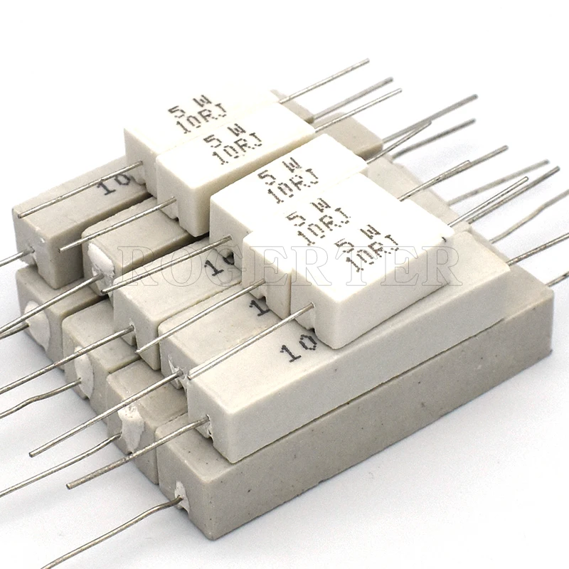 Resistor cerâmico do resistor do cimento de 5w 10w 20w 5% 0.1ohm/0.22/0.33/0.5/1/2/2.2/2.5/3/3.3R/4.7/5/8/10R/20/30/33/47/50/100ohm/1KR