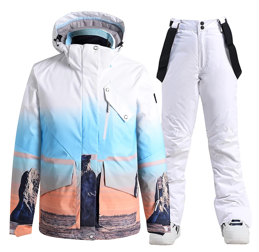 -30 Warm Men's or Women's Ice Snow Suit Wear Waterproof Winter Costumes Snowboarding Clothing Ski Sets Jackets + Pants Unsex