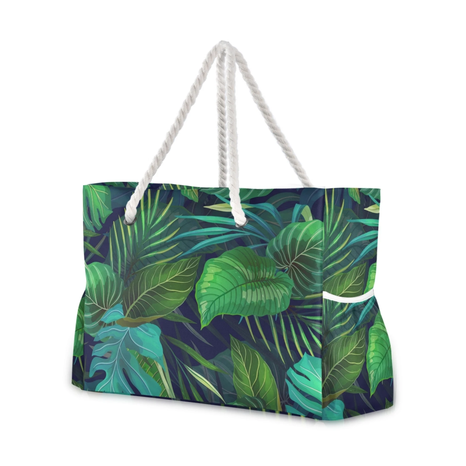 Beach Tote Bag Fashion Women Nylon Summer Large Capacity Exotic Tropical Leaves Shoulder Bag Tote Handbag Shopping Shoulder Bags