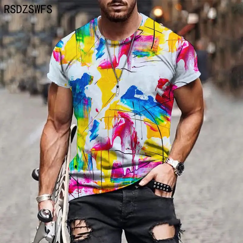 T Shirt for Men Stripped Tshirt Summer Men Clothing Streetwear Round Neck Shirt Street leisurePrint Short Sleeve T-shirts Tops