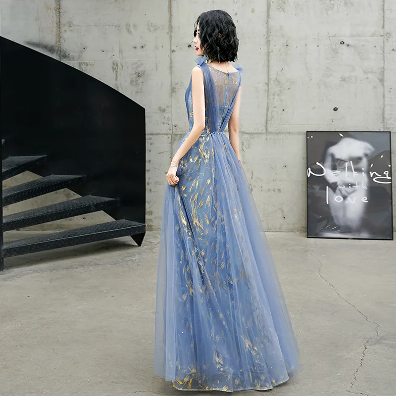 Vestidos formales de graduación para mujer, vestido de noche elegante sin mangas con cuello redondo, bordado en línea A, apliques de encaje, vestidos de fiesta