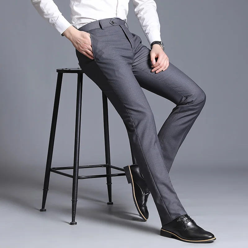 Pantalones casuales de vestir de negocios para hombres, pantalones sueltos de pierna recta, pantalones de traje de novio guapos, delgados y que combinan con todo, pantalones puros