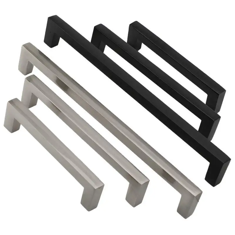 Black Cabinet Handles Kitchen Door Handles Drawer Knobs Aluminum Alloy Wardrobe Door Handles Brushed Modern Style Hardware