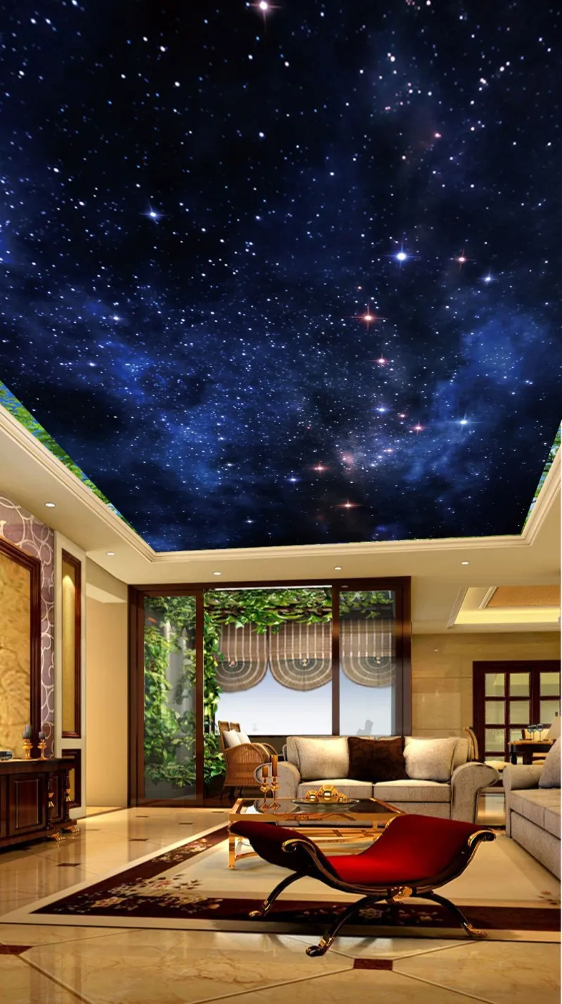 

modern wallpaper for living room Beautiful starry sky blue sky white cloud ceilings children room fresco ceiling painting