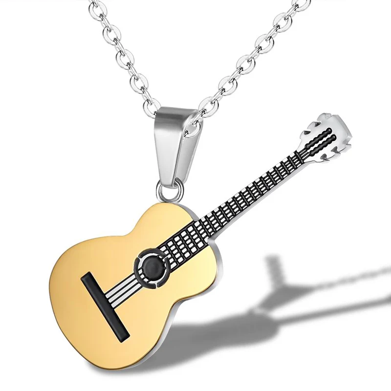 Men Women Punk 316L Stainless Steel Guitar Necklaces Hip Hop Rock Slide Music Element Chains Necklace No Fade Pendant Jewelry