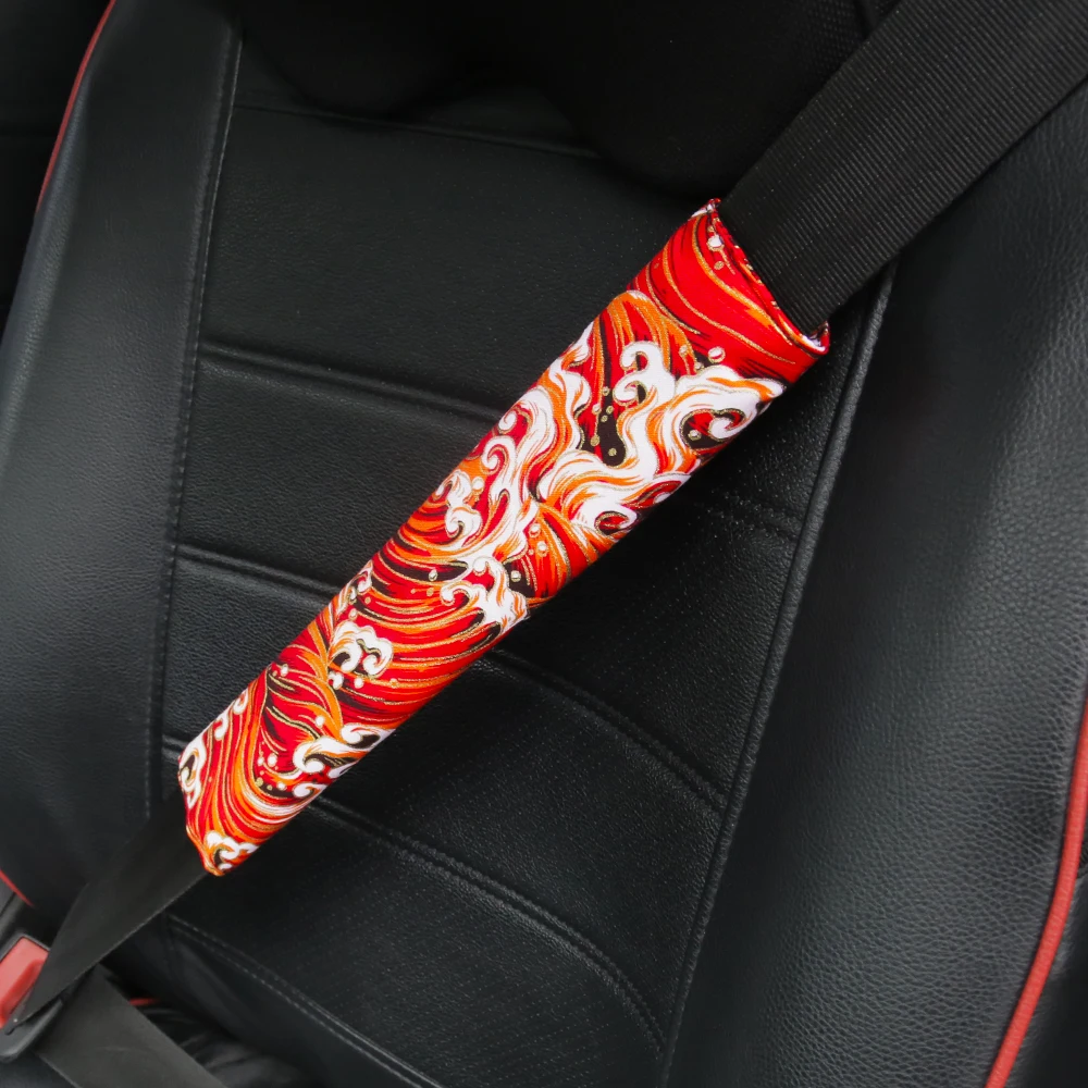 JDM Japanese Ukiyo-e Short plush Seat Belt Covers Car Shoulder Pad 1pcs