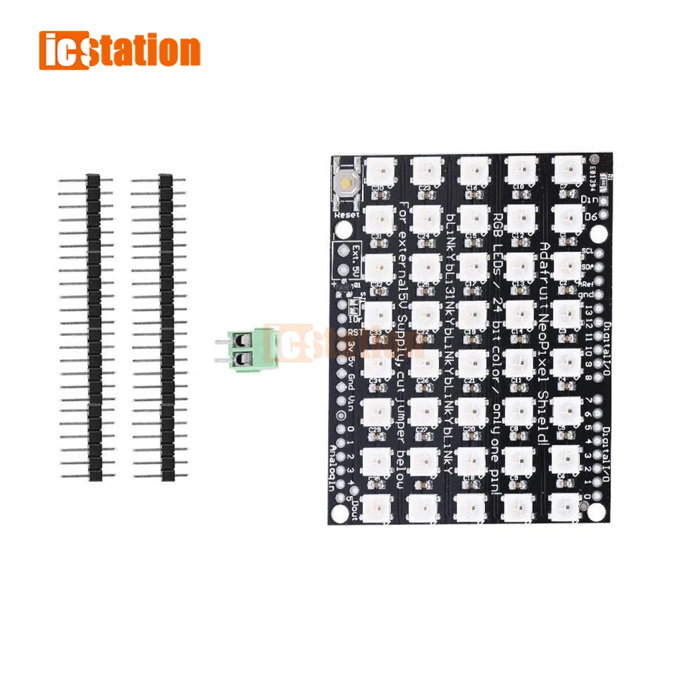 New 40Bit WS2812B 5050 RGB LED Matrix Shield with Integrated Drivers