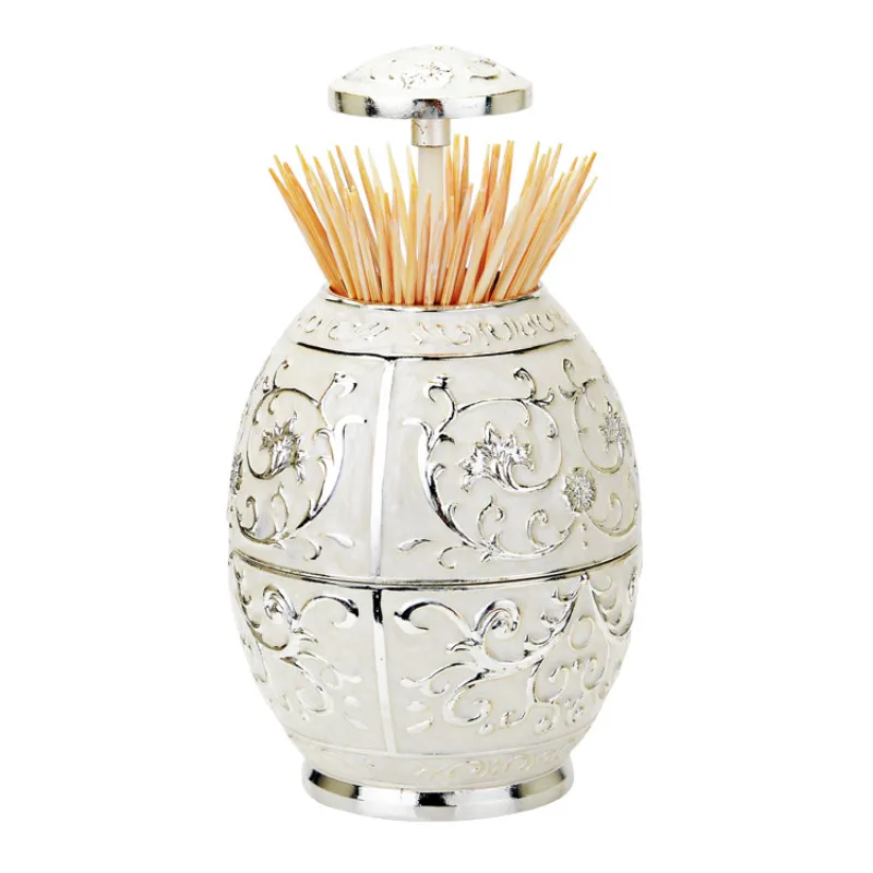 

Table Decoration Accessories Tin Alloy Vintage Egg-shaped Automatic Toothpick Holder Holders