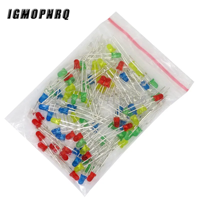 5 Colors x100pcs=500Pcs 3MM LED Diode Kit Mixed Color Red Green Yellow Blue White + BOX DIY kit