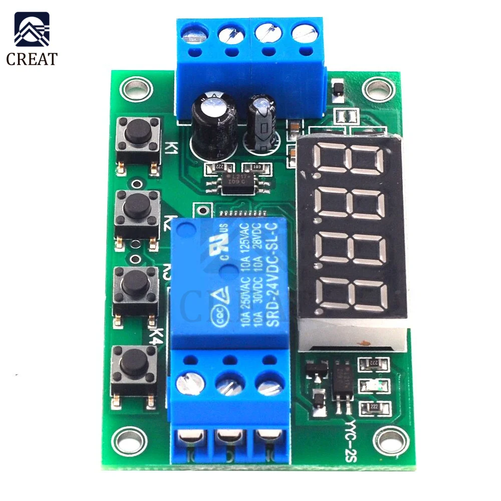 YYC-2S Delay Relay Module Led Display Adjustable Programmable 5V/24V Fixed Time Decoupling Pulse Cycle Power Off Trigger