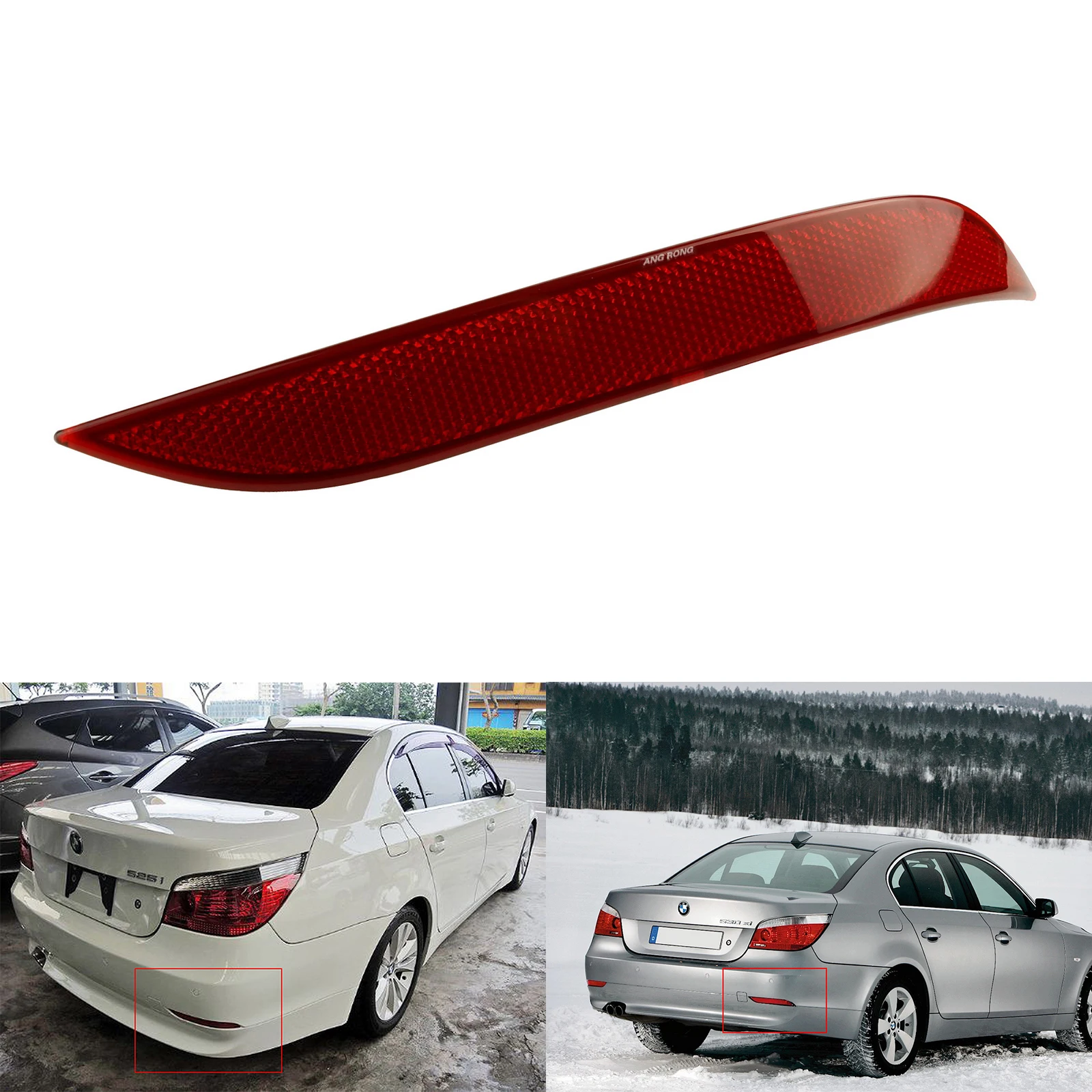 ANGRONG 1X Right O/S Driver Side Rear Bumper Reflectors Red Lens For BMW 5-Series E60 E61 03-07