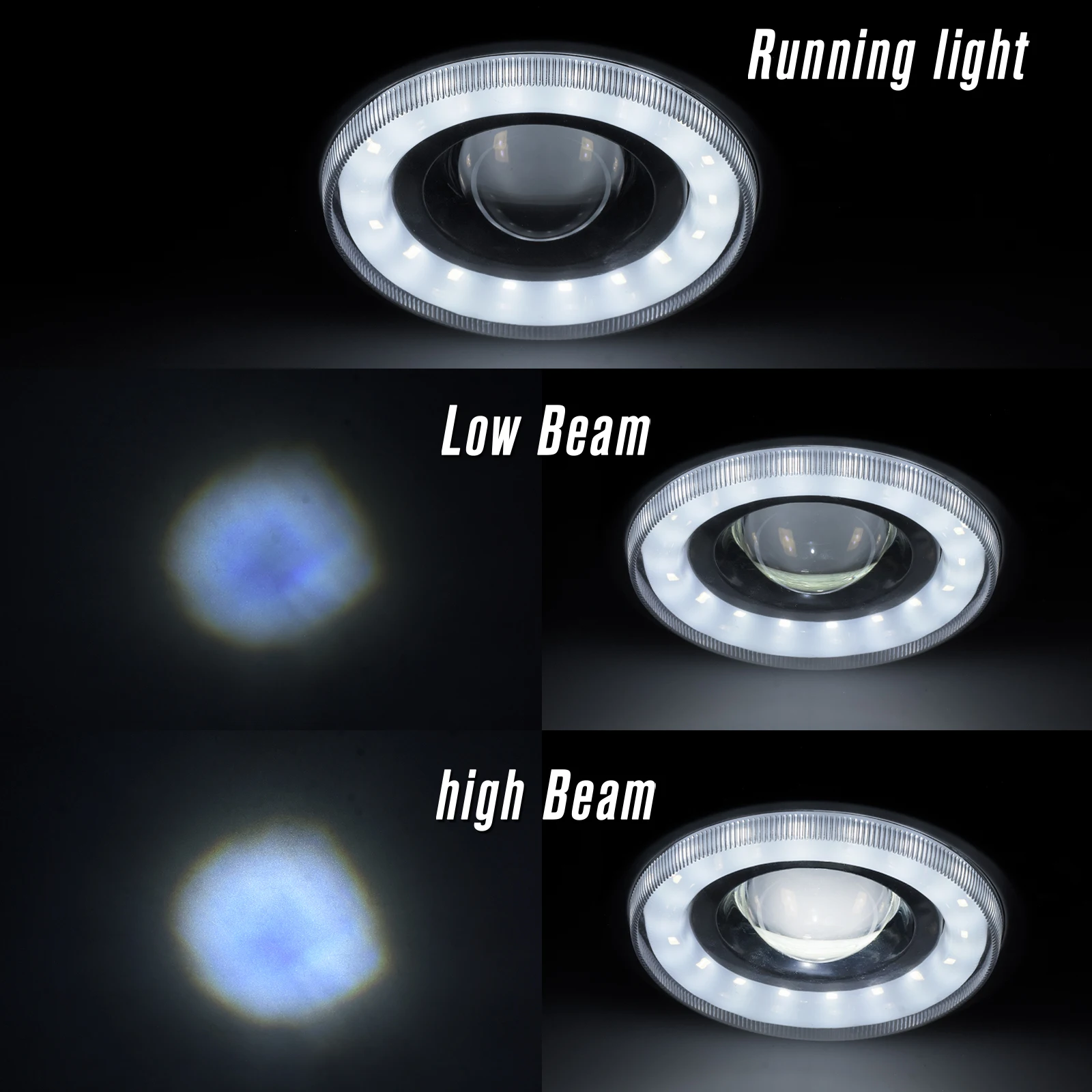 Motorcycle Universal LED Headlight Headlamp Front White Angel Eye Running Light Lamp Cafe Racer For Harley Sportster XL Touring