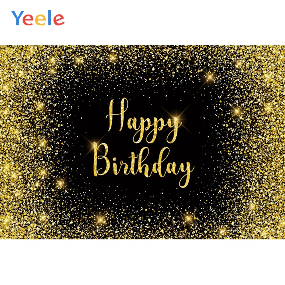 Yeele Happy Birthday Golden Spots And Star Black Board Background Photophone Photography Backdrop for Decoration Customized Size