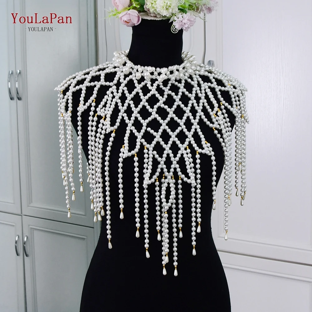 YouLaPan Pearl Layers Exaggerated Shoulders Jacket Sex Sexy Bikini Pearl Shoulder DIY Cape Dress Shoulder Decoration VG42