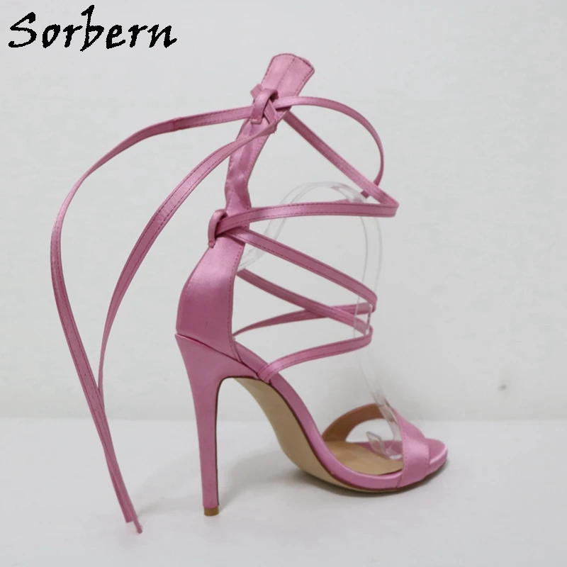 Sorbern Hot Pink Gladiator Sandal For Women High Heels Summer Heel Custom Color Satin Shoe Ladies Womens Shoes Heels Size 34-46