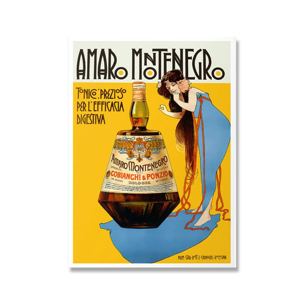 Amaro Montenegro-Póster Vintage de comida y bebida, pegatina de papel, impresión en lienzo, Idea de regalo, imágenes de pintura para decoración para sala de estar