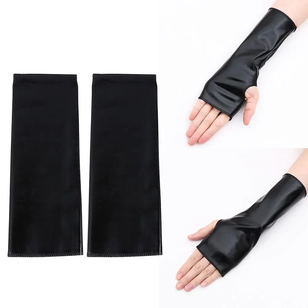 Cosplay Gothic Punk PU Mittens Leather Gloves Halloween Dress Up Black Gloves