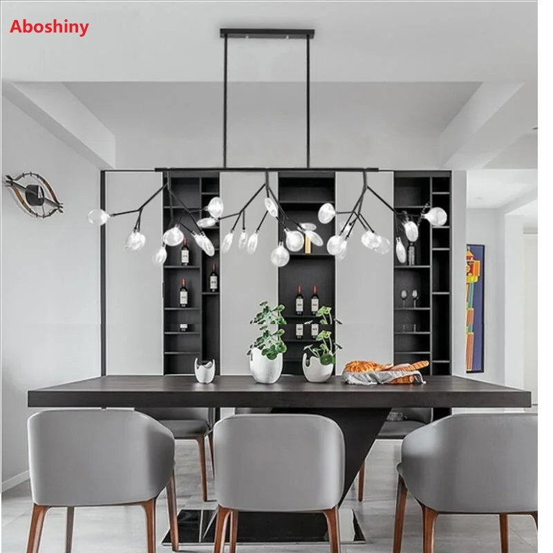 LED Modern Led New Creative Pendant Lights Firfly Black Gold Rectangle Pendant Lamp For Dinning Room Kitchen