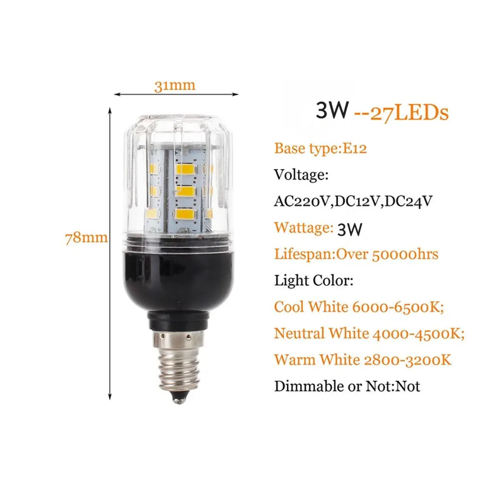 E27 e14 lâmpadas led milho 27leds 3w smd5730 e12 e26 lâmpada led 110v 220v 12v 24v luz branca fria/quente/neutra para decoração de casa